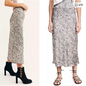Free People Norman Bias Gray Snake Print Midi Skirt